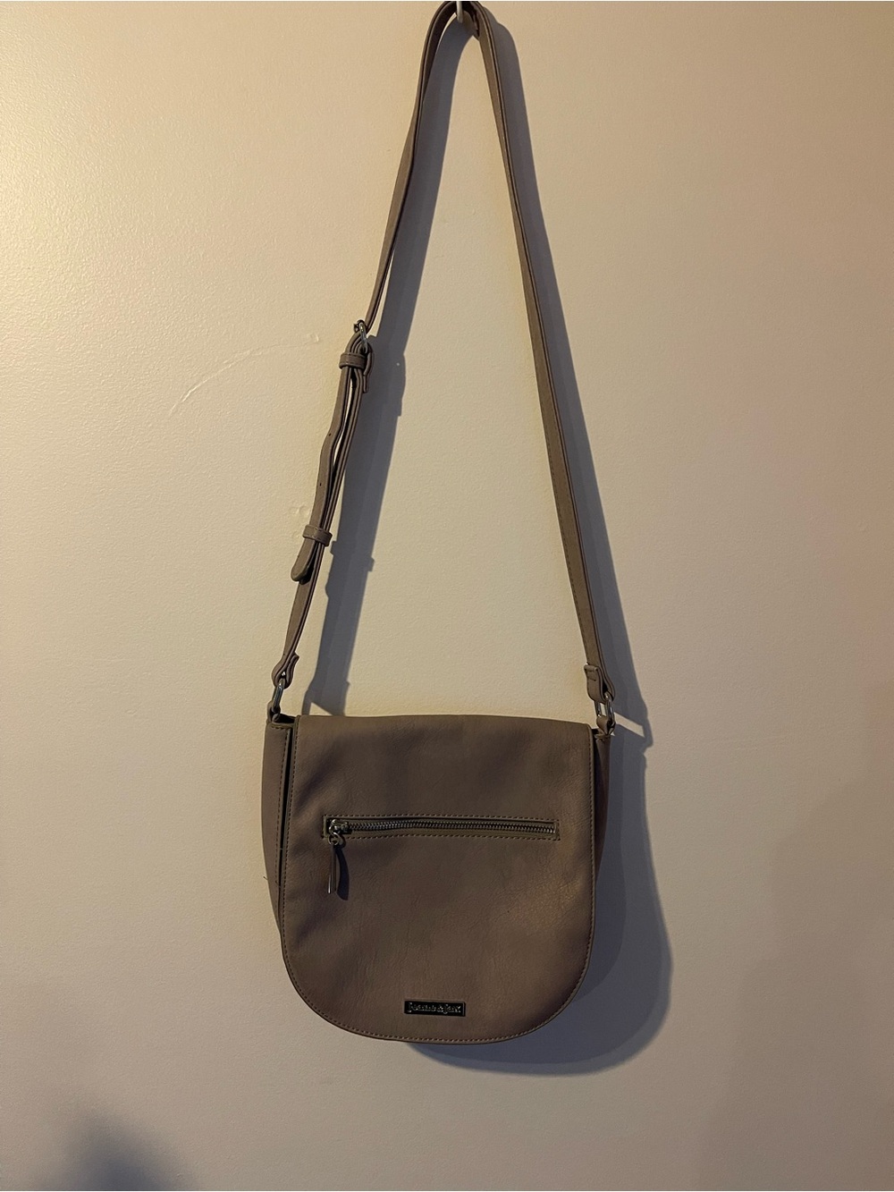 Jeane & Jax Taupe Faux Leather Flap Crossbody Bag OS